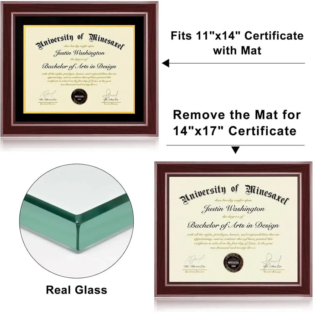 14x17 Diploma Frame w/ Mat Cherry Red Wood Plexiglass Wall Mount